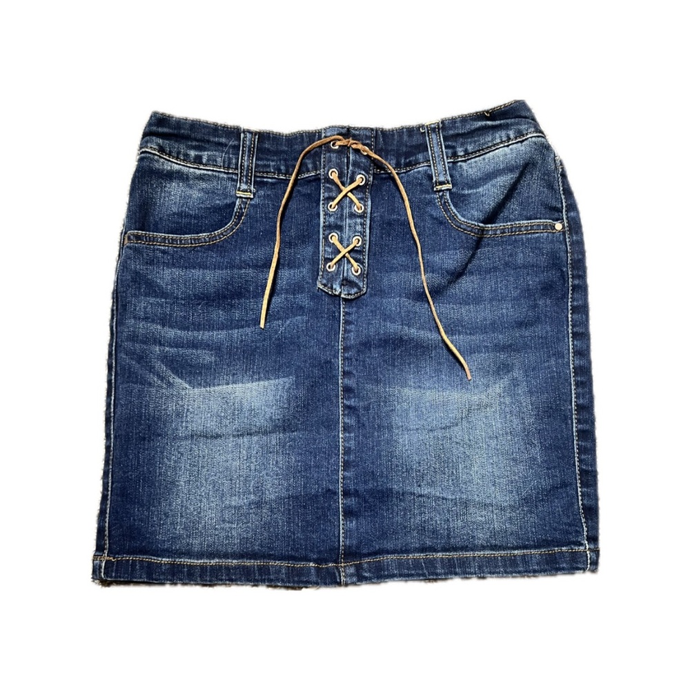 Blue Mini Pencil Skirt with Tie Front